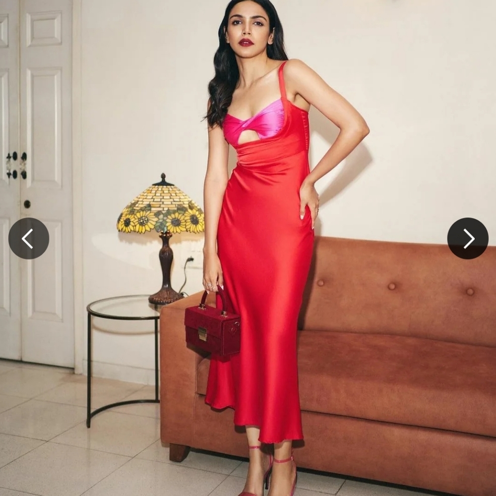 Micas Two-tone Satin Red Dress NWT - Picture 3 of 13